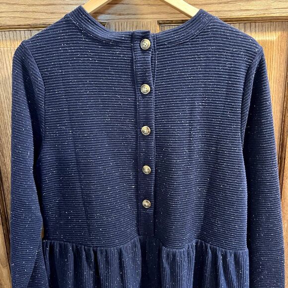 LOFT Sweater Dress Blue White Ribbed Button Back Longsleeve Cozy Work Wear LP - Picture 5 of 7